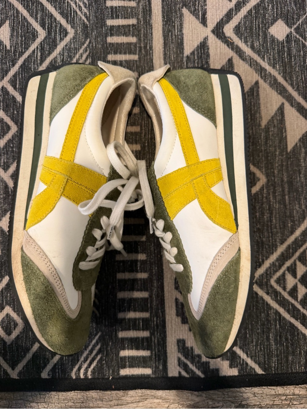 Tory Burch Hank Colorblock Suede Leather Sneakers Olive Green Yellow Size 7M - Picture 4 of 8